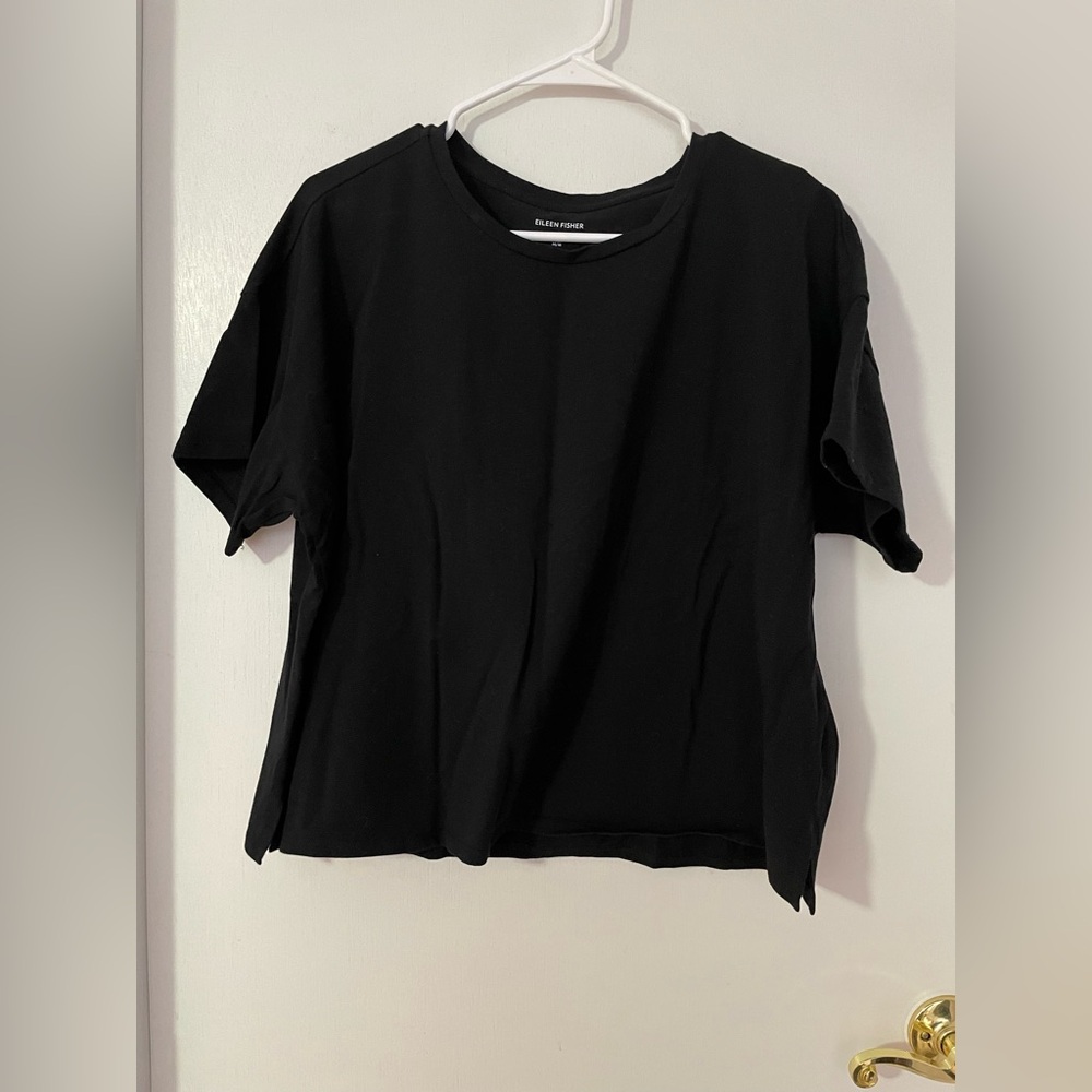 Like new, Eileen Fisher, black organic cotton T shirt, size m